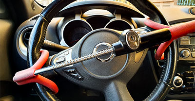 Anti-theft lock on a steering wheel.