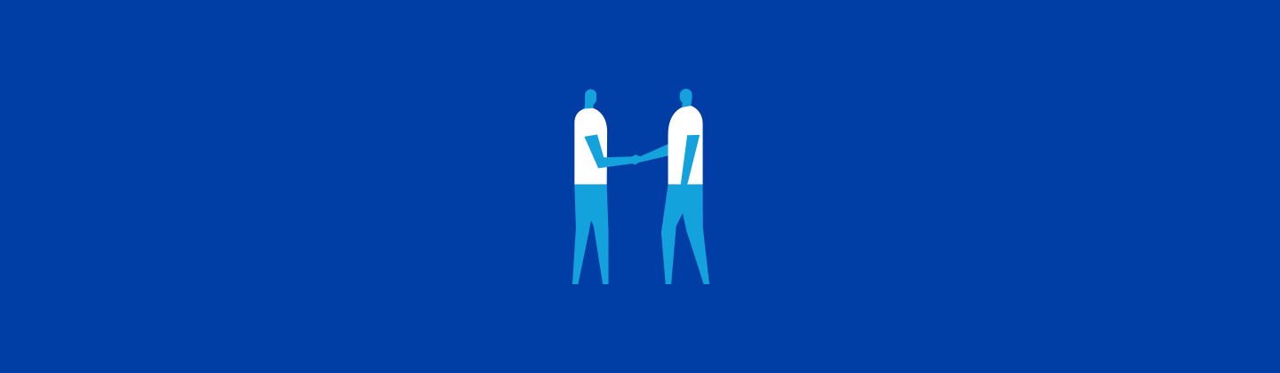 Two people shaking hands illustration on blue background