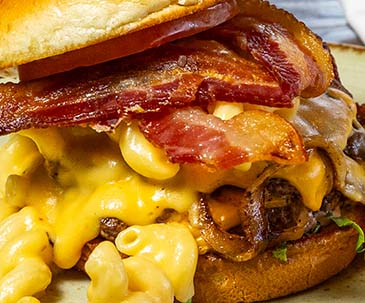 Mac and cheese with bacon burger at PJ's