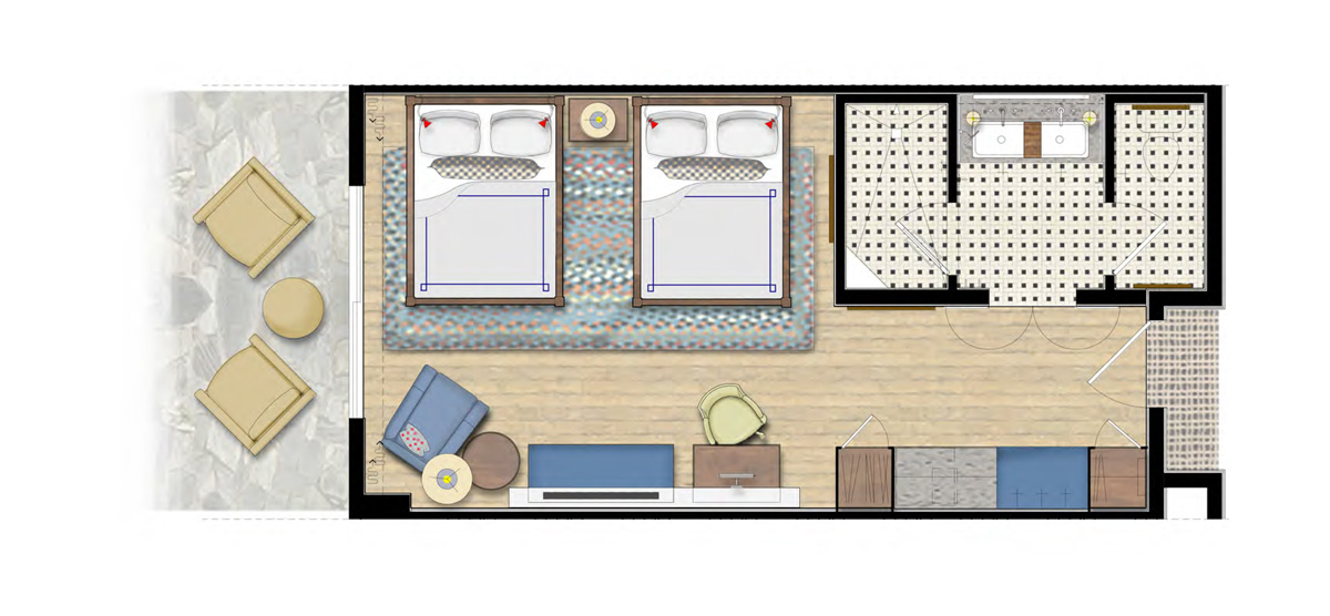 carousel-executive-queen-terrace-6-1200x556 Floor plan area of a two queen terrace room.