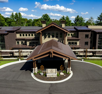 Aerial view of the front entrance to The Inn at SentryWorld