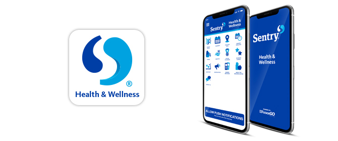 Sentry's Health & Wellness app logo next to a smartphone