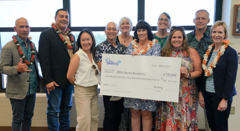 Sentry and PGA representatives with the donation check to Maui