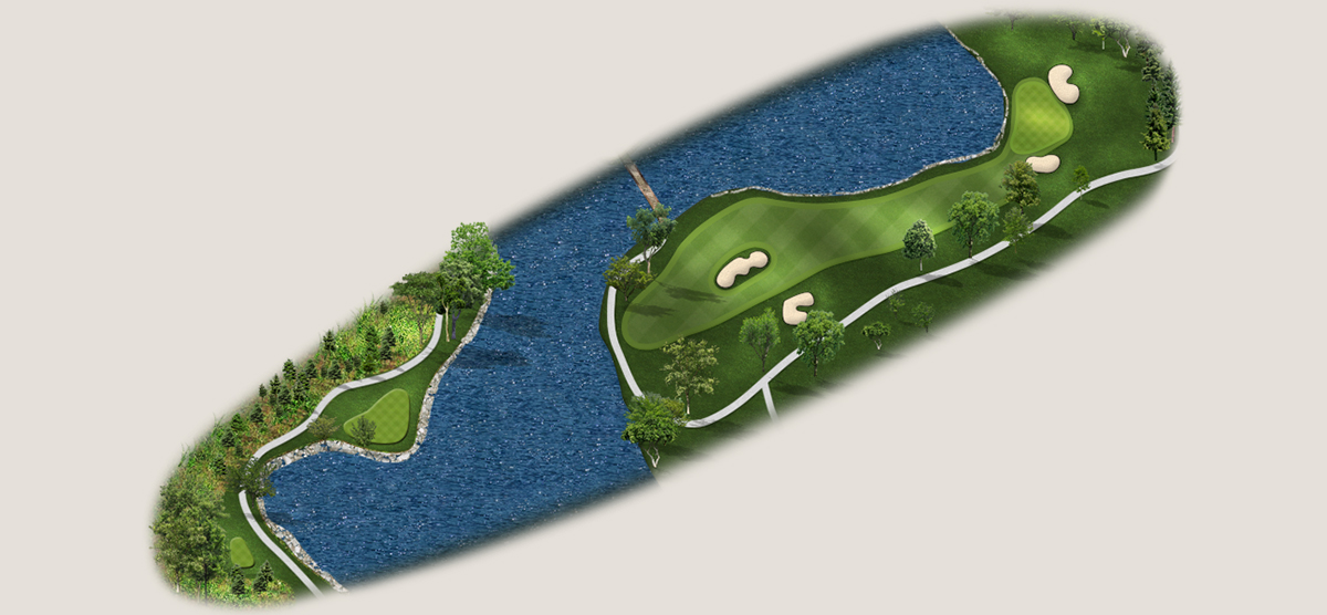 Aerial map of the thirteenth hole at the SentryWorld golf course