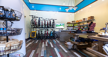 Bikes and outdoor gear in the Outfitter at The Inn at SentryWorld