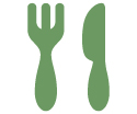 Green colored fork and knife