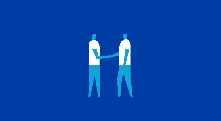 Two people shaking hands illustration on blue background