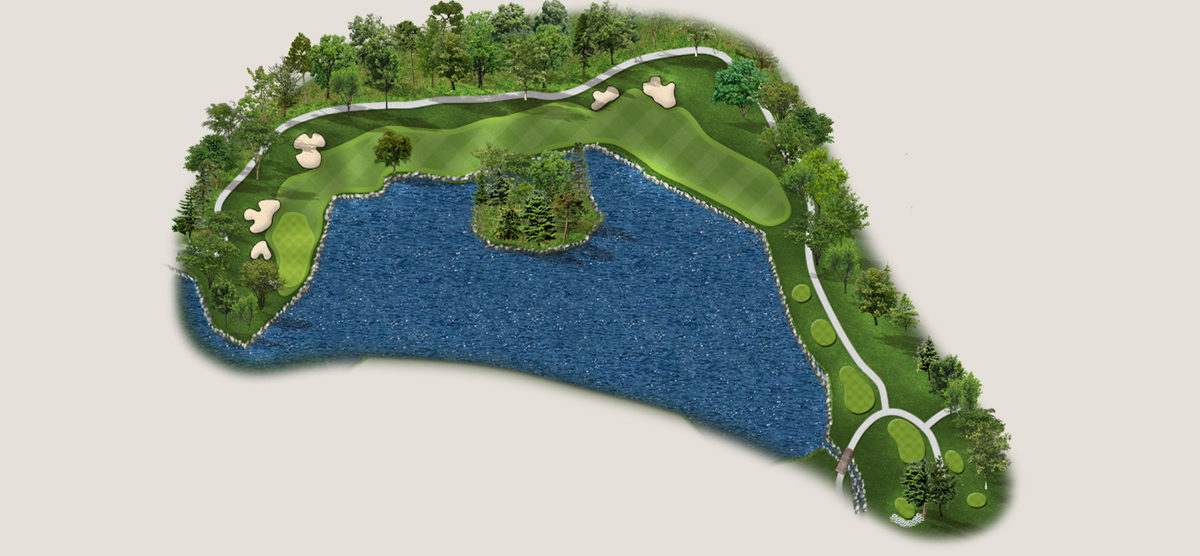 Aerial map of the fifth hole at the SentryWorld golf course