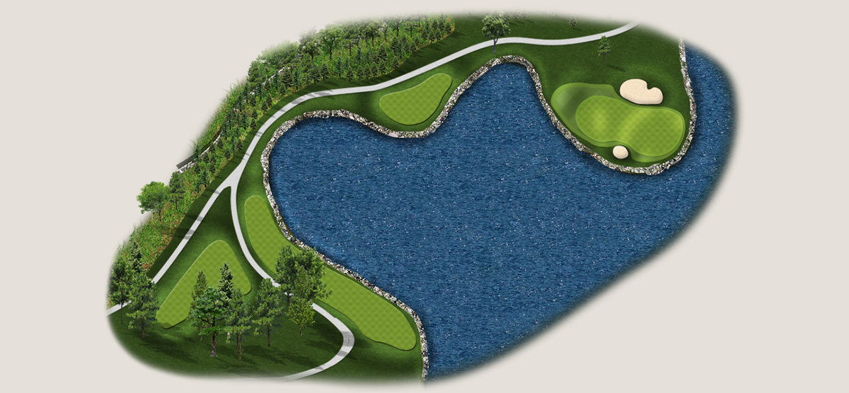 Aerial map of the twelfth hole at the SentryWorld golf course