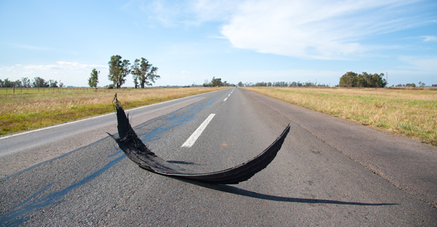 Tire chunk in middle of road