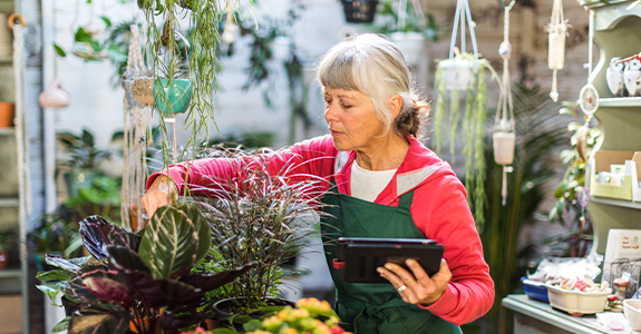 woman taking care of plants