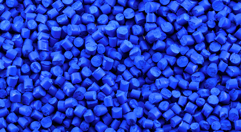 Blue plastic pellets