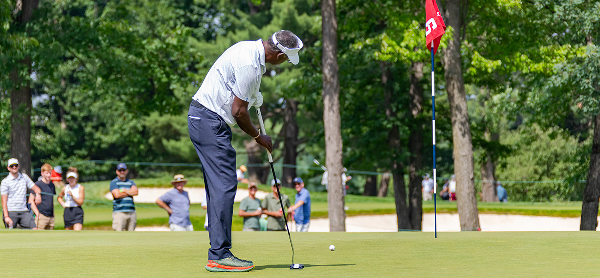 Vijay Singh putting at the U.S. Senior Open at SentryWorld