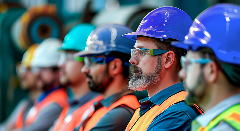 Workers wearing hard hats