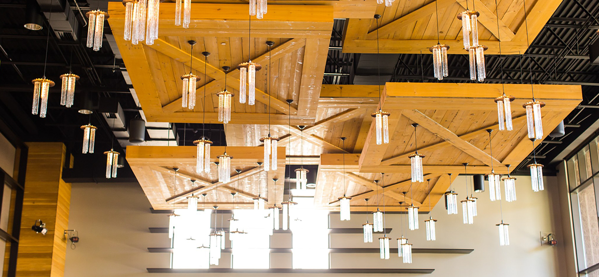 Chandeliers in the Atrium at SentryWorld