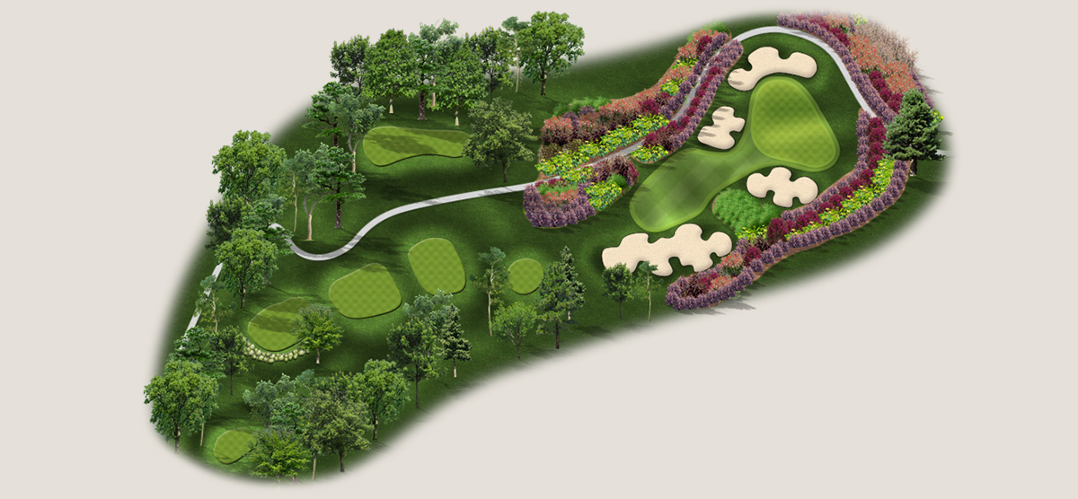 Aerial map of the sixteenth hole at the SentryWorld golf course