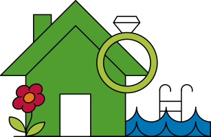 Icon of a house with a diamond ring in front of it