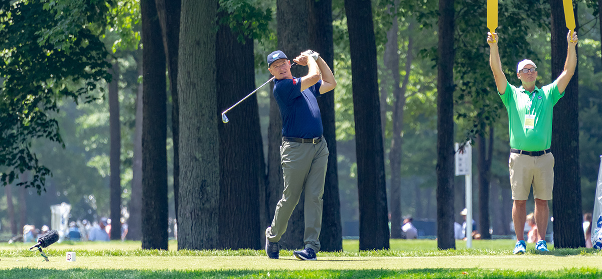 Ernie Els swinging at the U.S. Senior Open at SentryWorld