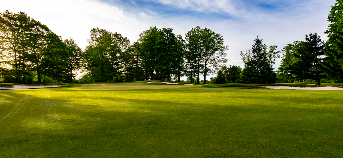 Fairway and putting green of the tenth hole at the SentryWorld golf course