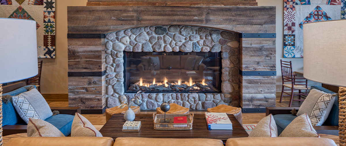 Fireplace with seating in the Living Room at The Inn