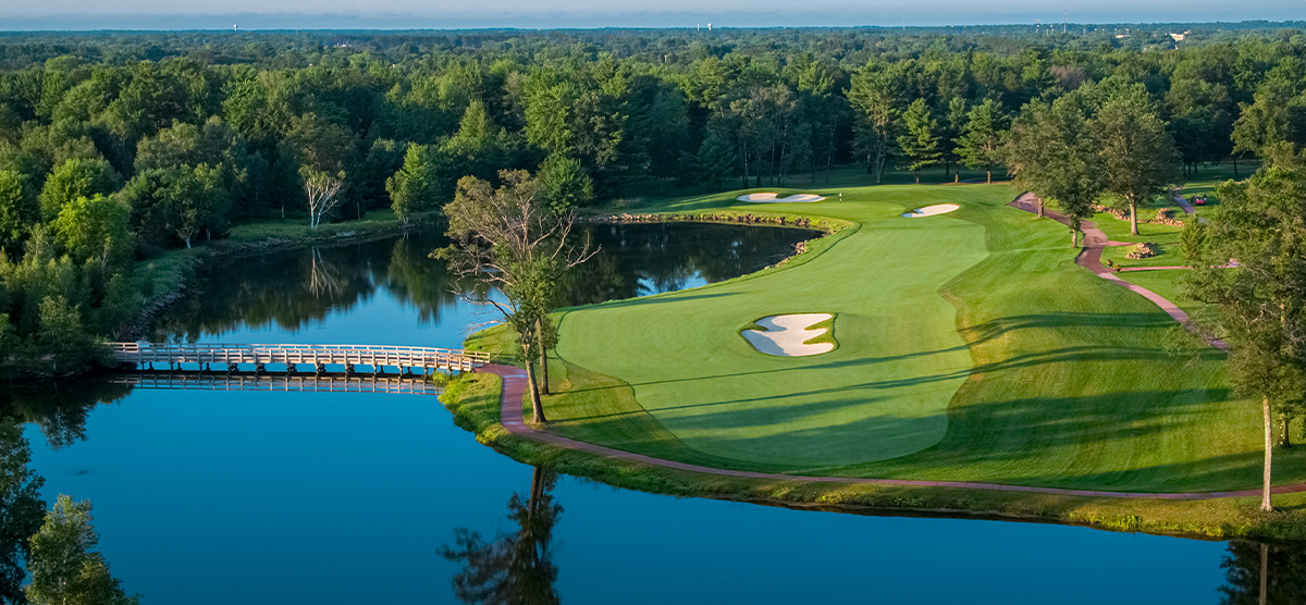 Thirteenth hole fairway and bridge at SentryWorld