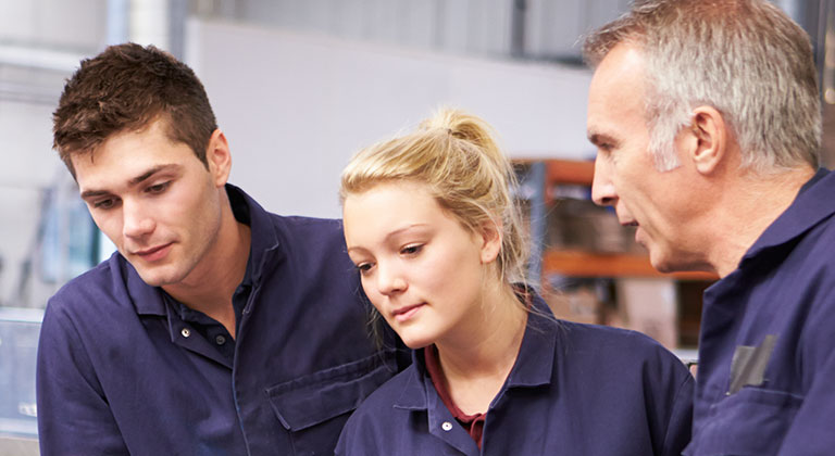 Group of factory workers together