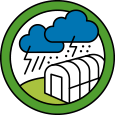 Icon of a greenhouse and thunder storm cloud