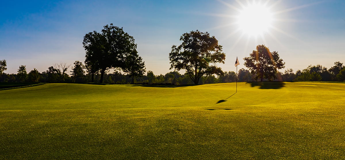 Putting green on the second hole at the SentryWorld golf course