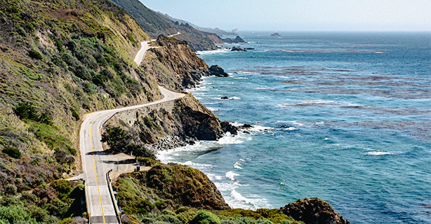 Aerial view of highway along the Pacific coast