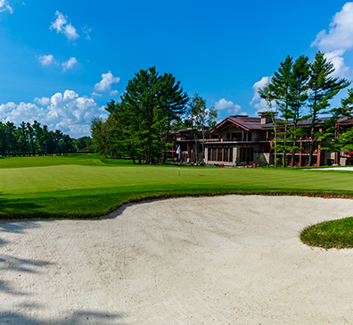 Back porch of The Inn at SentryWorld from the golf course