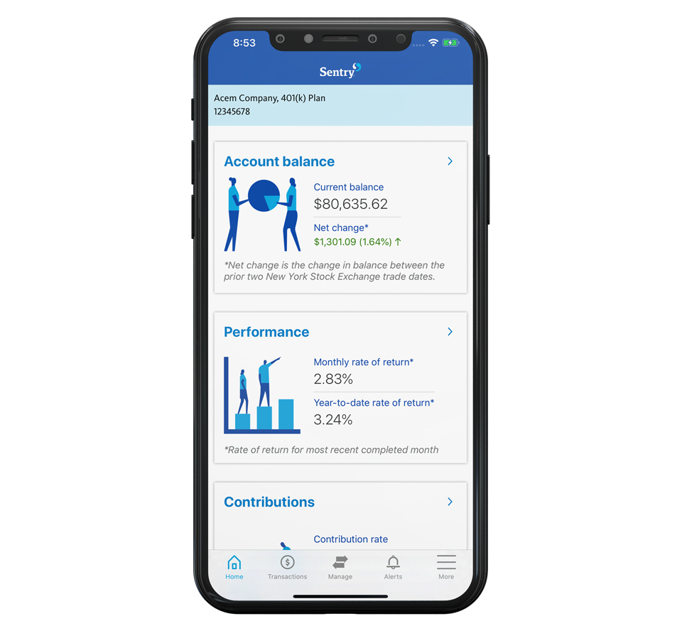Sentry 401k App Home Screen