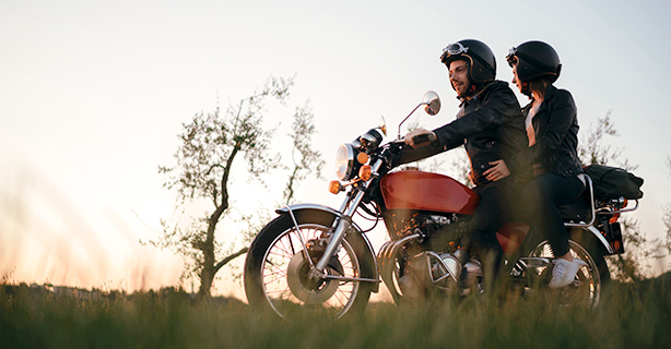 Young couple on motorcycle