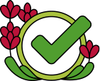 Icon of flowers and a green checkmark