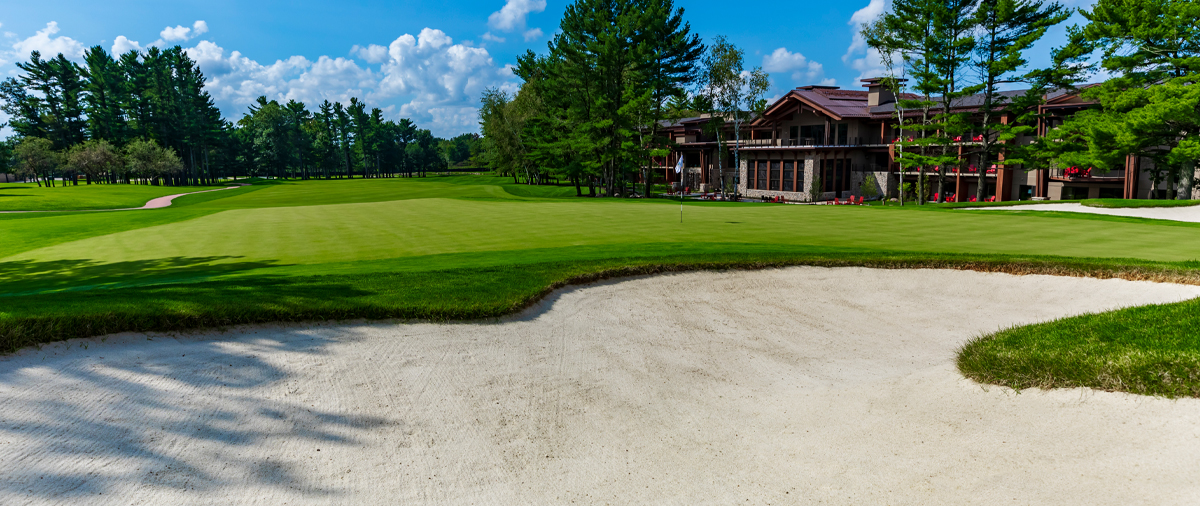 Sand trap on hole 18 on the SentryWorld golf course