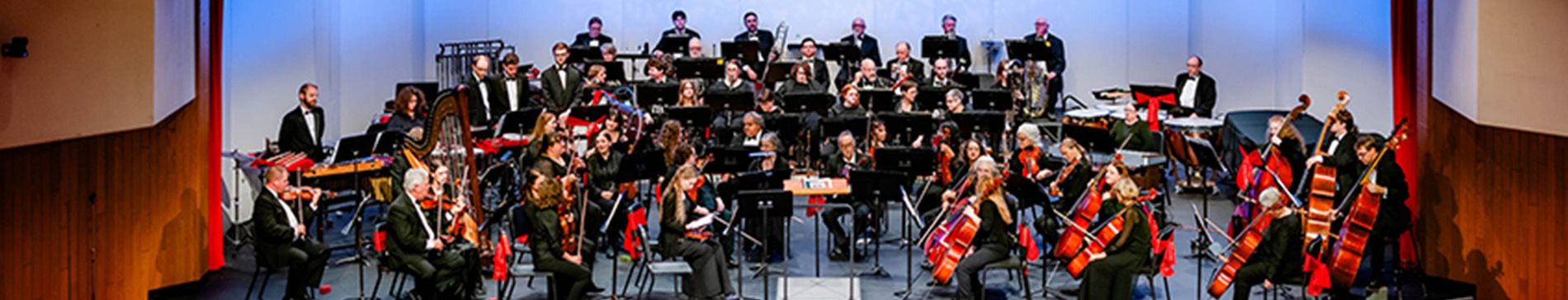 Orchestra on stage performing. 