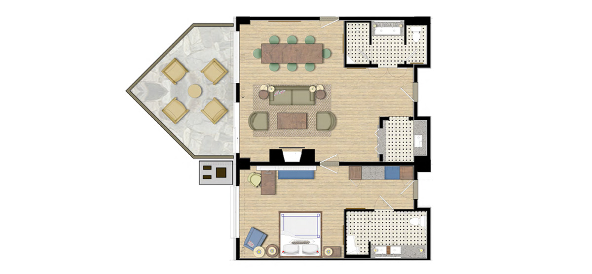 carousel-executive-king-suite-1br-9-1200x556 Floor plan illustration of a king room suite.
