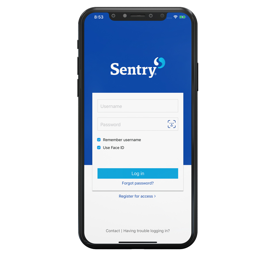 Sentry 401k App Login Screen