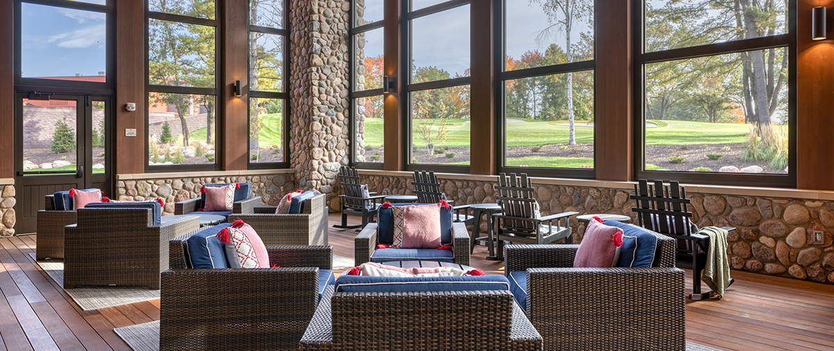 Lounge chairs in the Back Porch in The Inn at SentryWorld