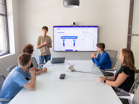 Students meeting at the Sentry Co-Op on Main Street in Stevens Point. 
