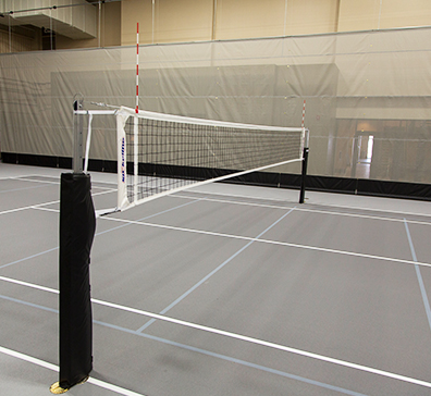 Empty volleyball court in the SentryWorld fieldhouse