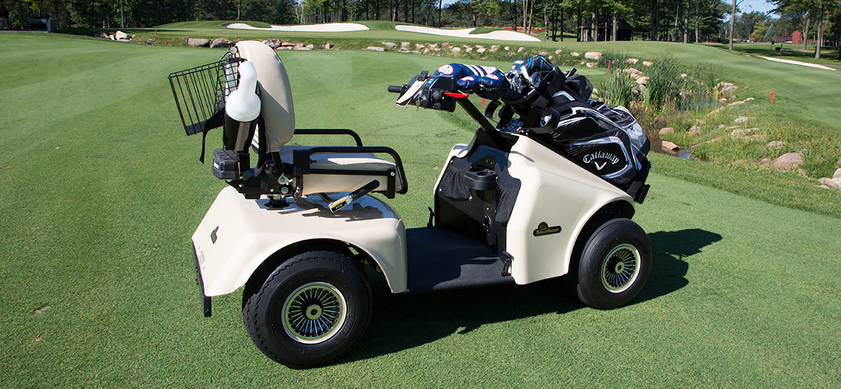 SoloRider golf cart on a fairway at SentryWorld