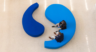 Aerial view of Sentry associates in the lobby of the Division Street location in Stevens Point, Wisconsin.