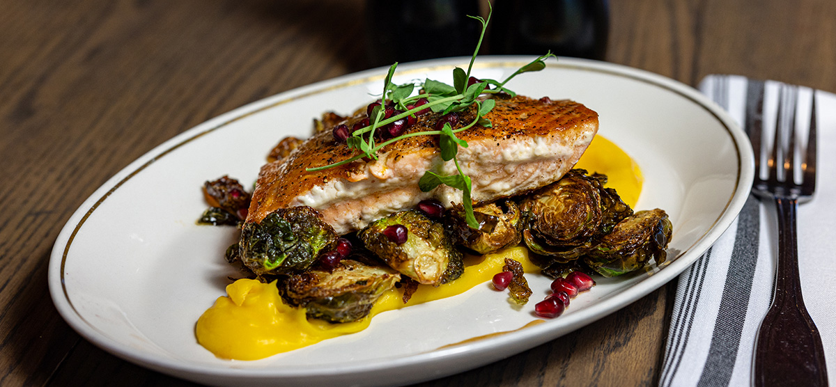 Salmon from the menu, plated at PJ's - SentryWorld