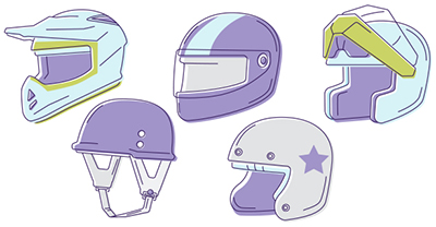 Illustration of five different helmet types