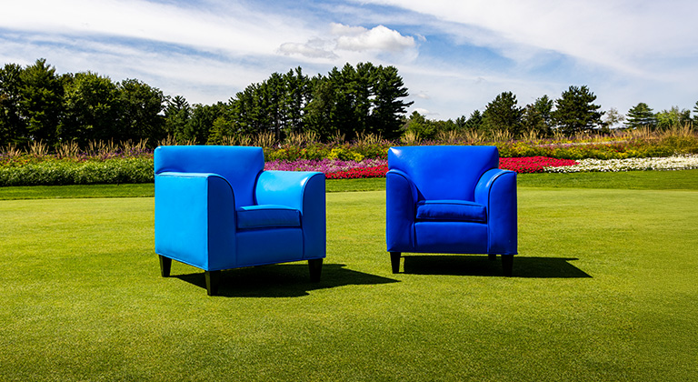 The Sentry blue chairs at SentryWorld.