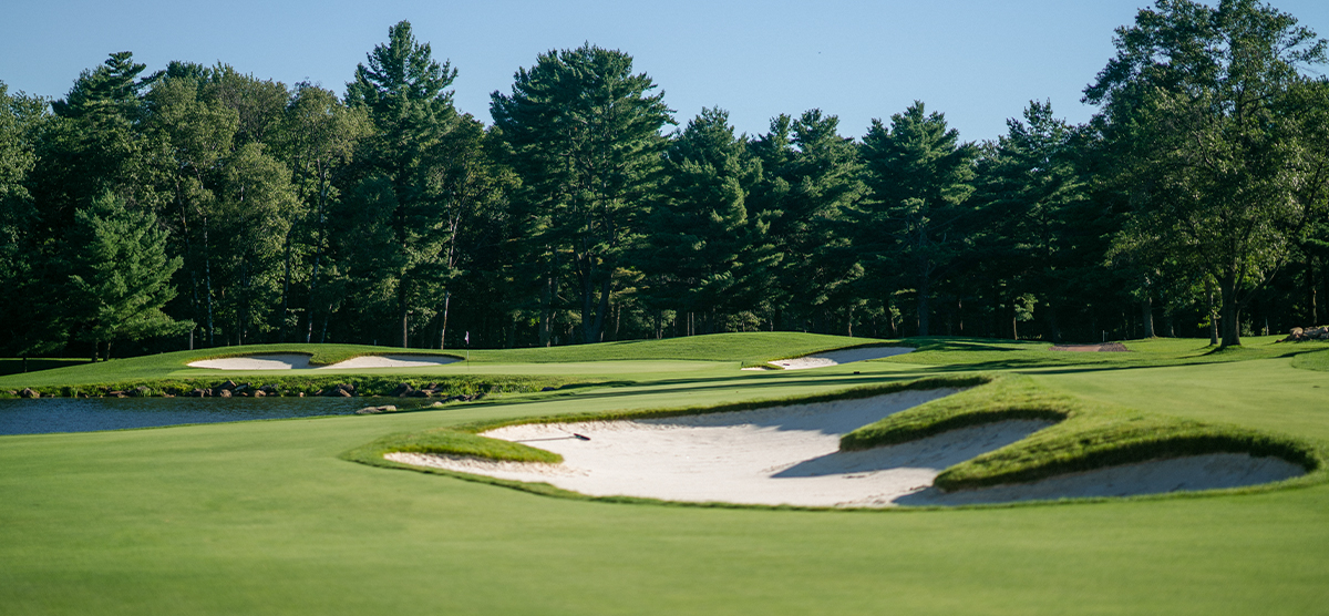 Sand trap along the thirteenth hole fairway at SentryWorld