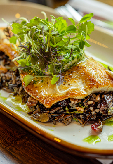 dining-tile-387x561 Rainbow Trout dish at PJ's.