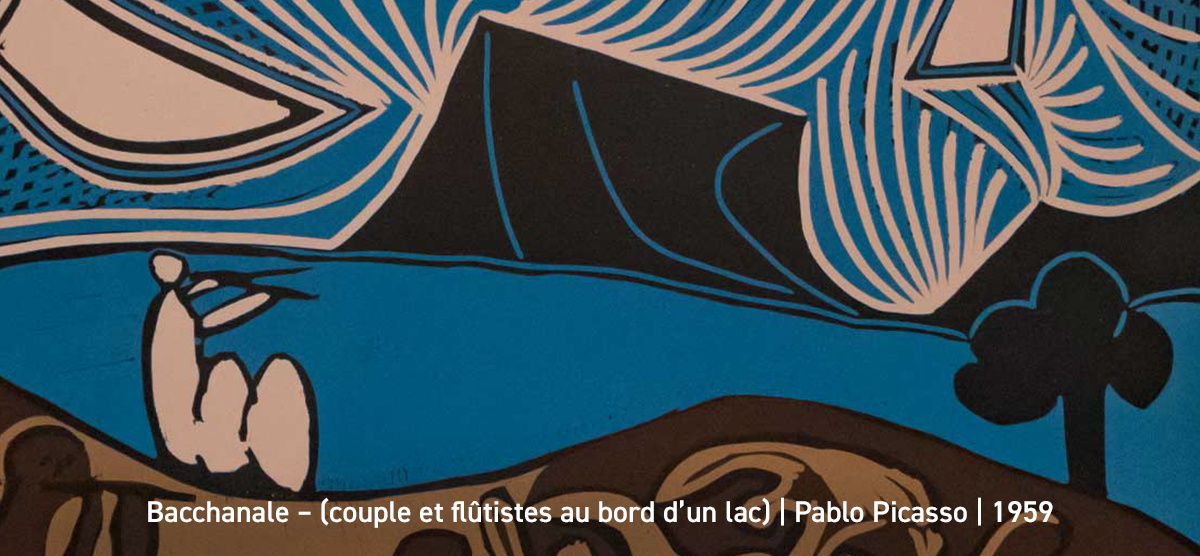 Bacchanale - (couple et flûisttes au bord d'un lac) by Pablo Picasso in 1959