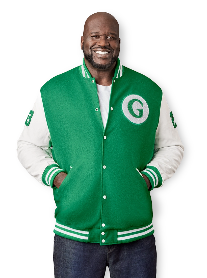 shaq-letter-jacket-lg Shaq wearing The General letter jacket.