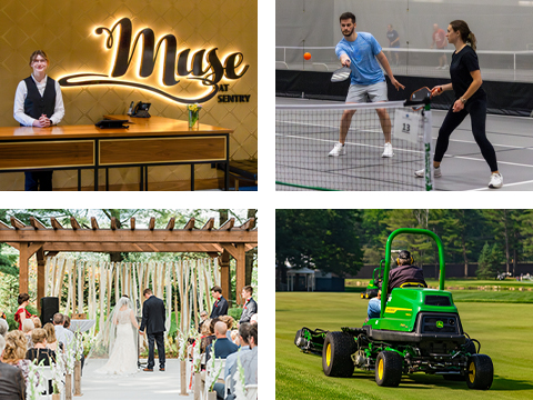 Muse, the field house at SentryWorld, a wedding at SentryWorld, and mowing lawn at SentryWorld.